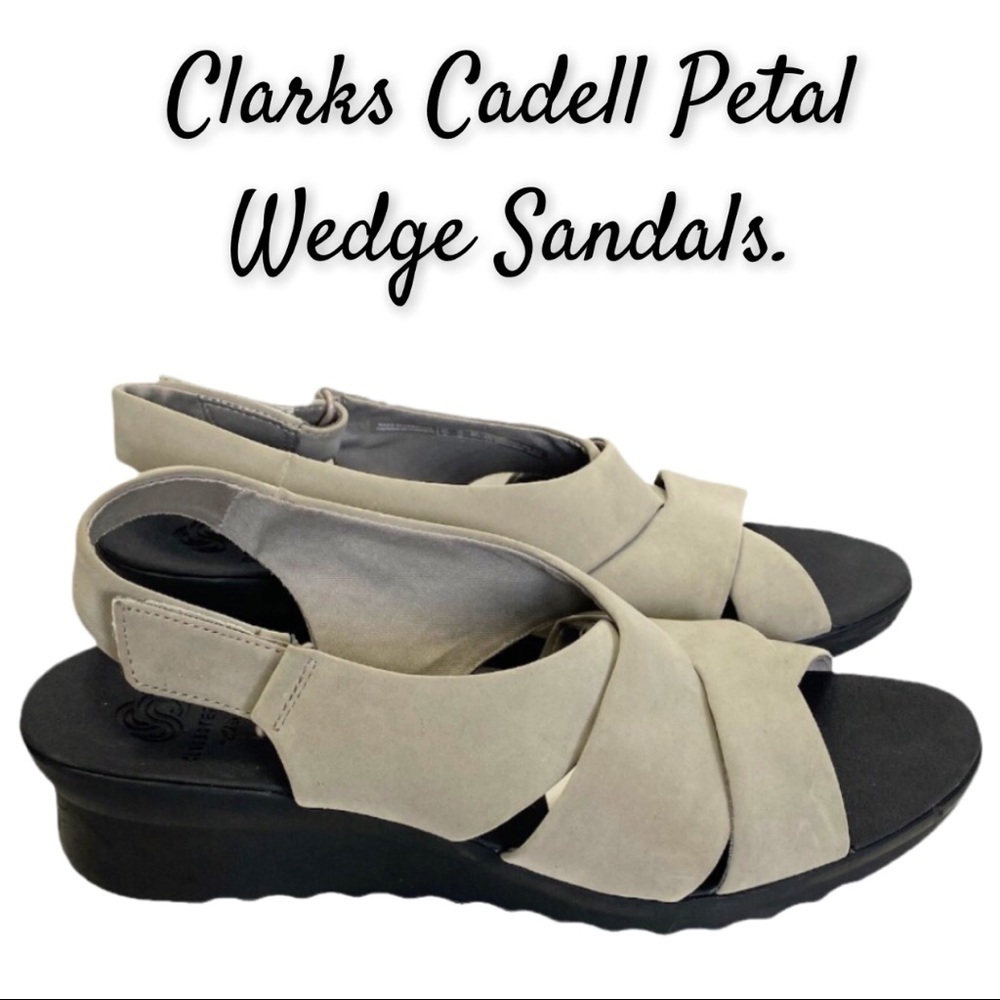 NWT Cloudsteppers by Clarks, Cadell Petal Low Heel Wedge Sandals, Sand Color - Picture 2 of 11